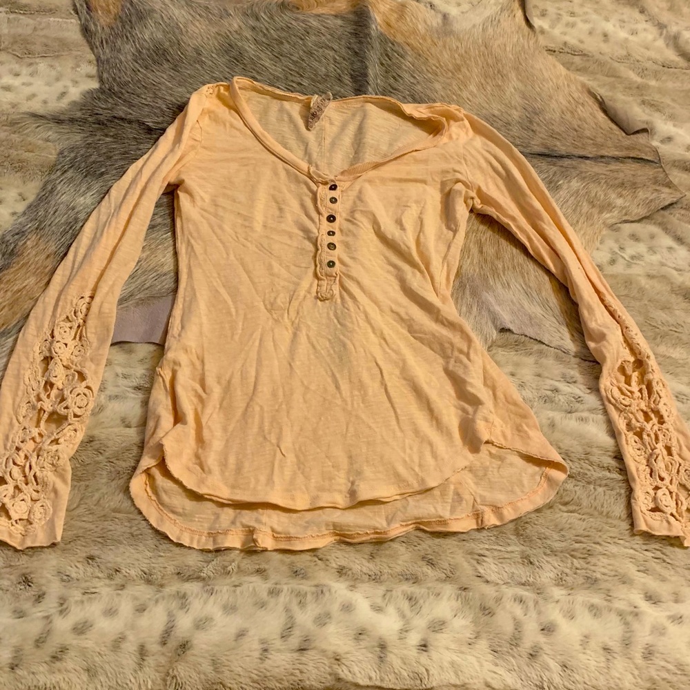 Free people crochet sleeve Henley